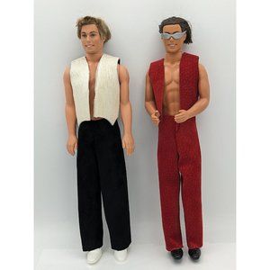 2 OOAK Custom Leather Outfits Male Mattel Dolls Vest, Pants And Shoes Haircut